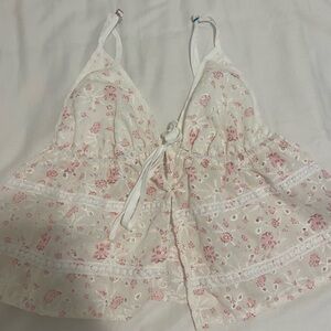 Hollister Pink Floral Lace Tank Top